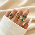 Green Zirconia Stacking Rings in Gold