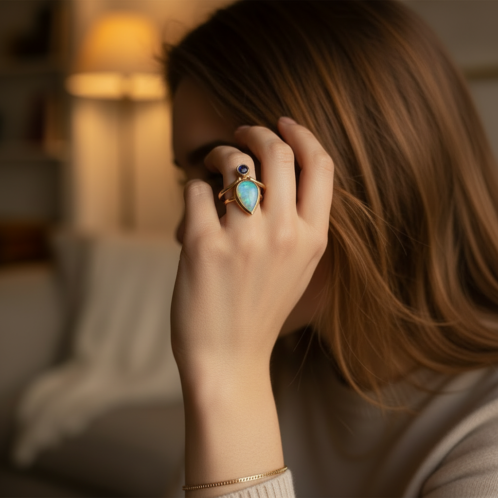 Vintage Blue Opal Ring in Gold