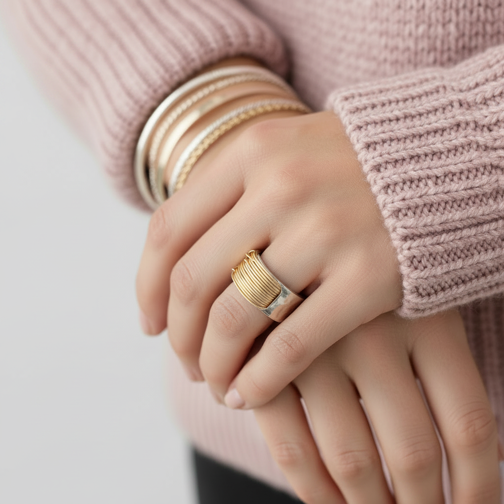 Vintage Golden Threads Silver Ring