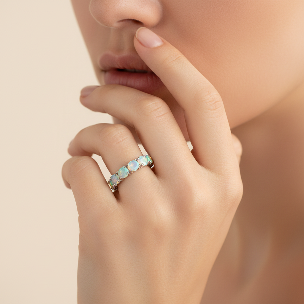 Natural Opal Eternity Band in Sterling Silver