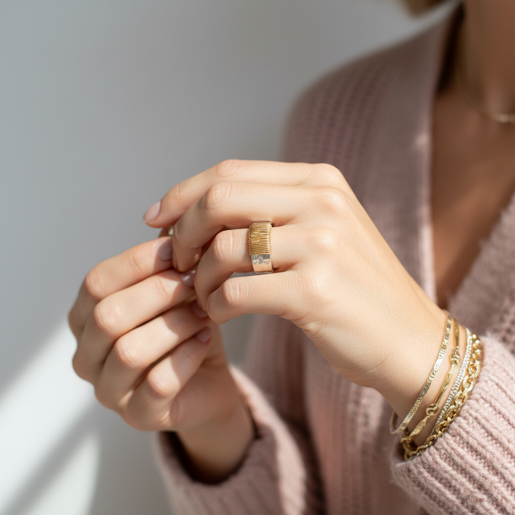 Vintage Golden Threads Silver Ring