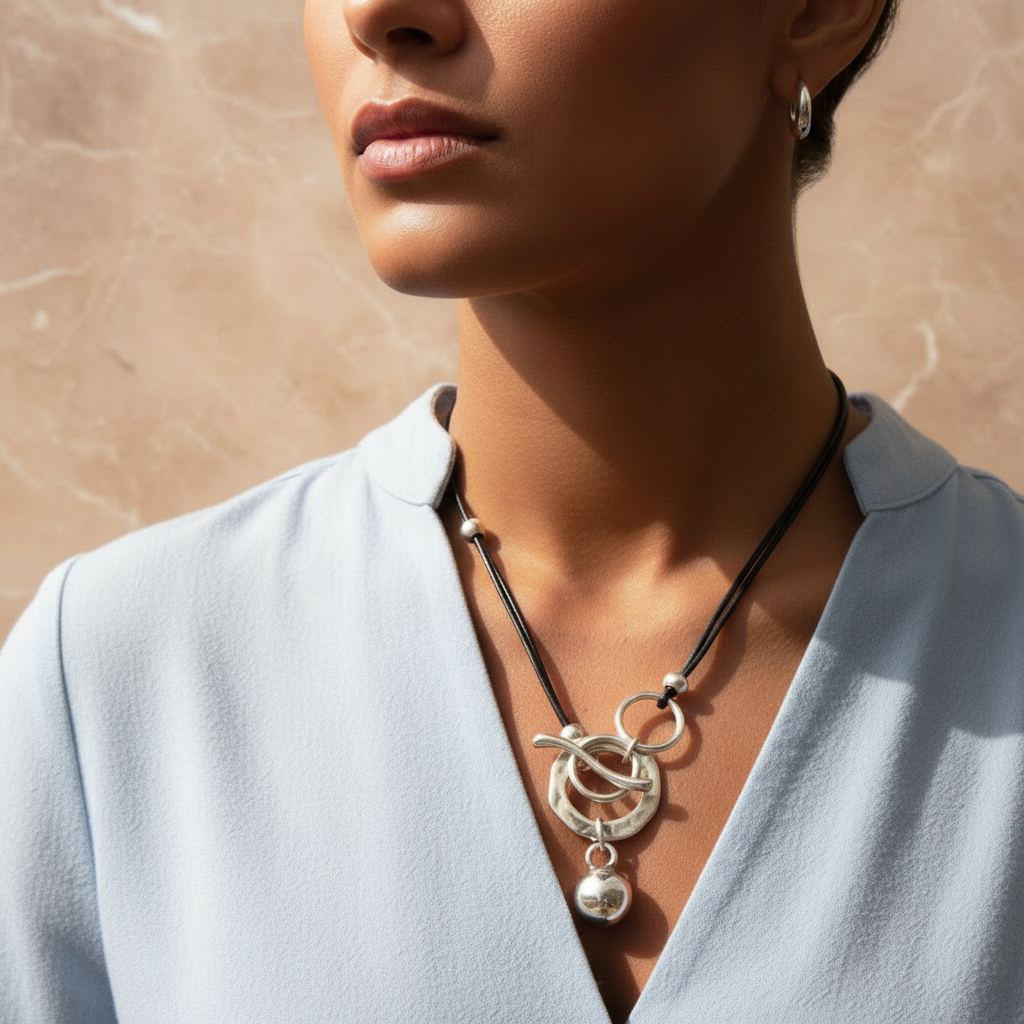 Silver Toggle Leather Cord Necklace