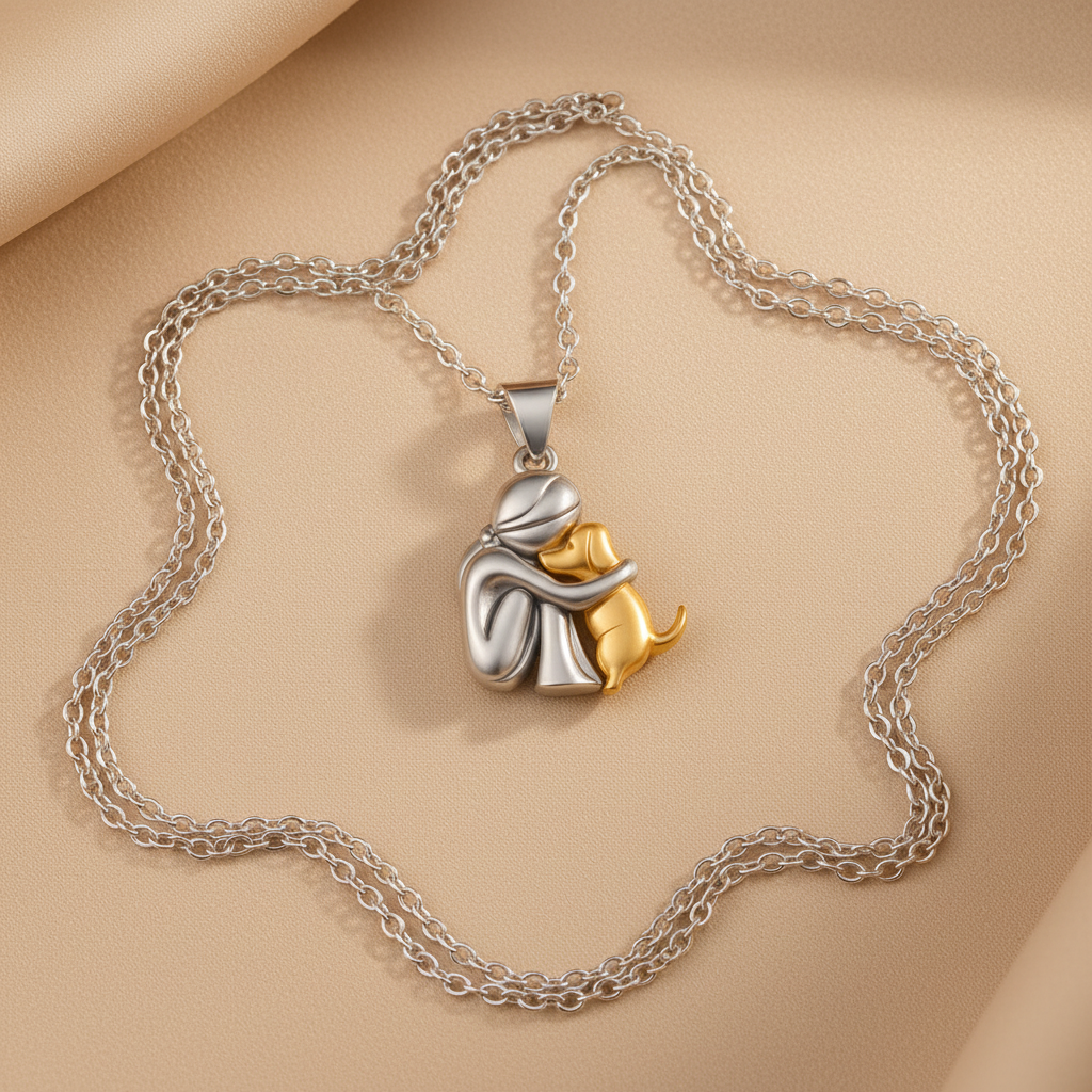 Silver & Gold Hug Dog Necklace