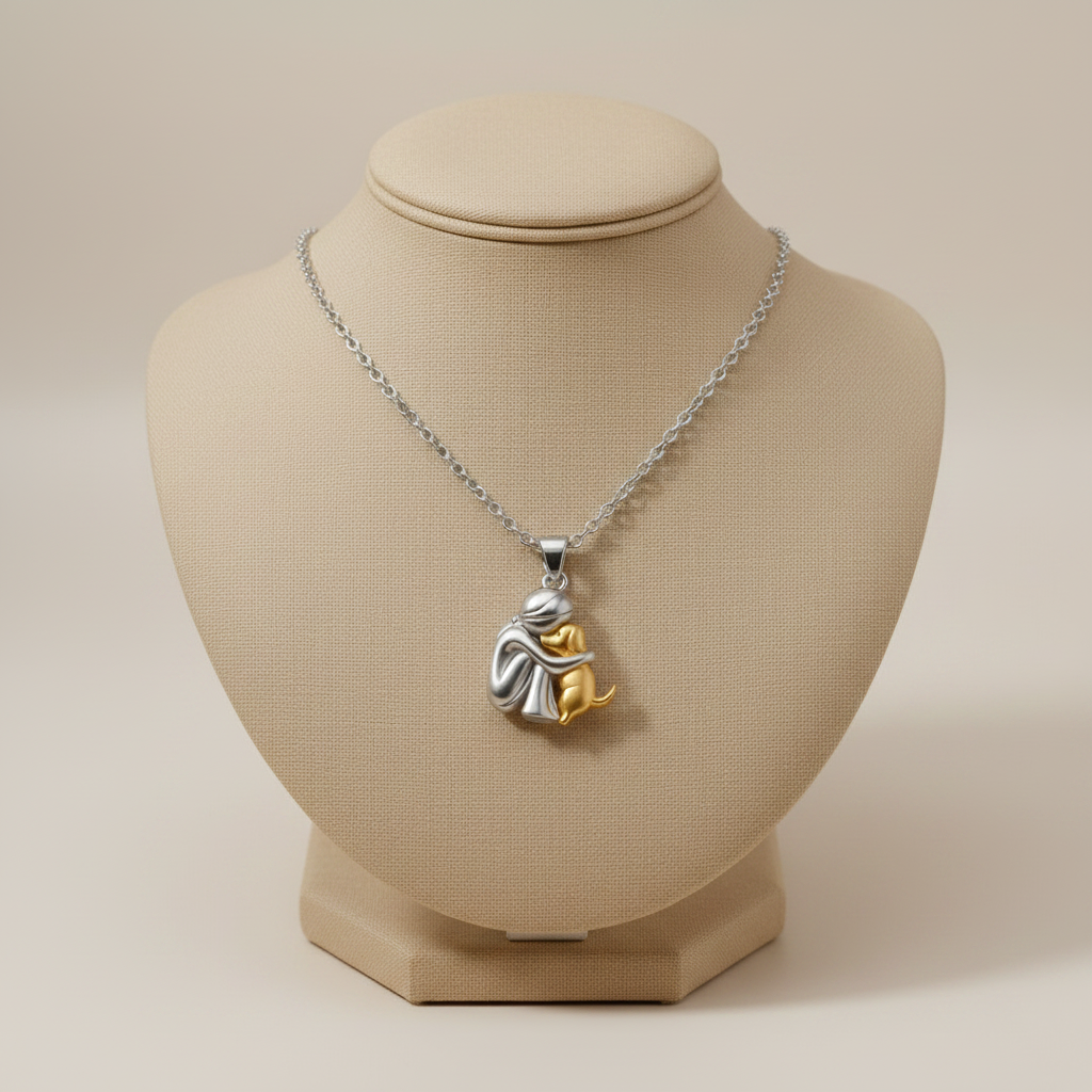 Silver & Gold Hug Dog Necklace