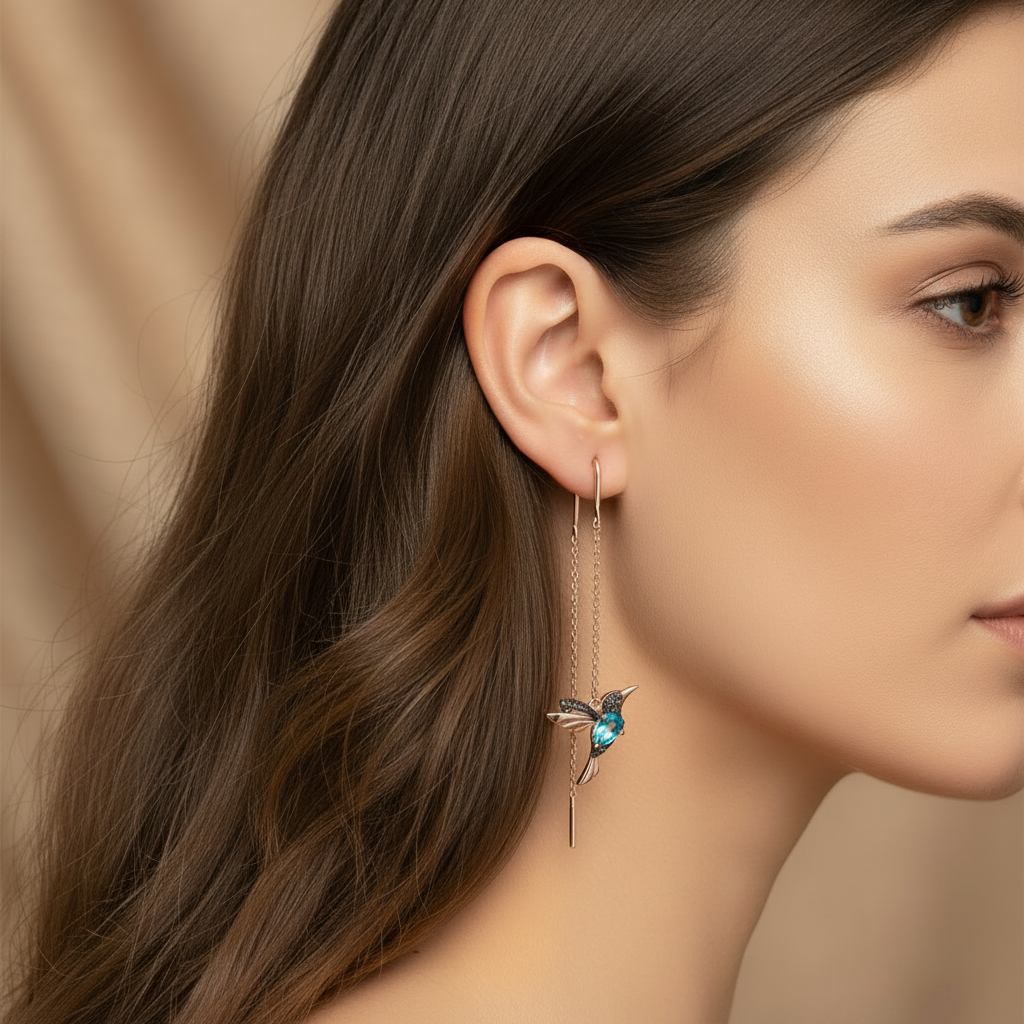 Hummingbird Enamel and Zirconia Earrings