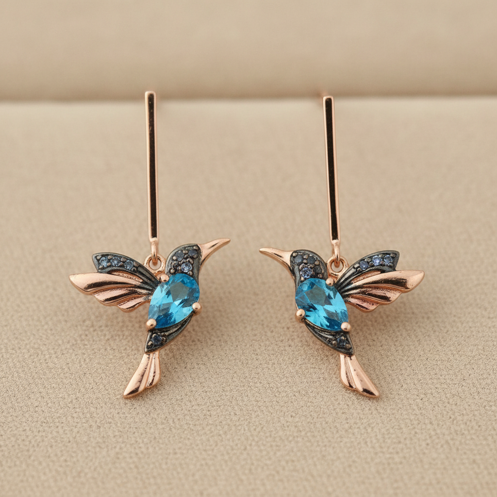Hummingbird Enamel and Zirconia Earrings