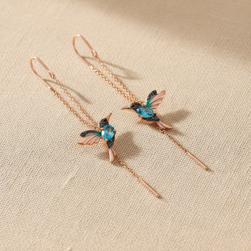 Hummingbird Enamel and Zirconia Earrings