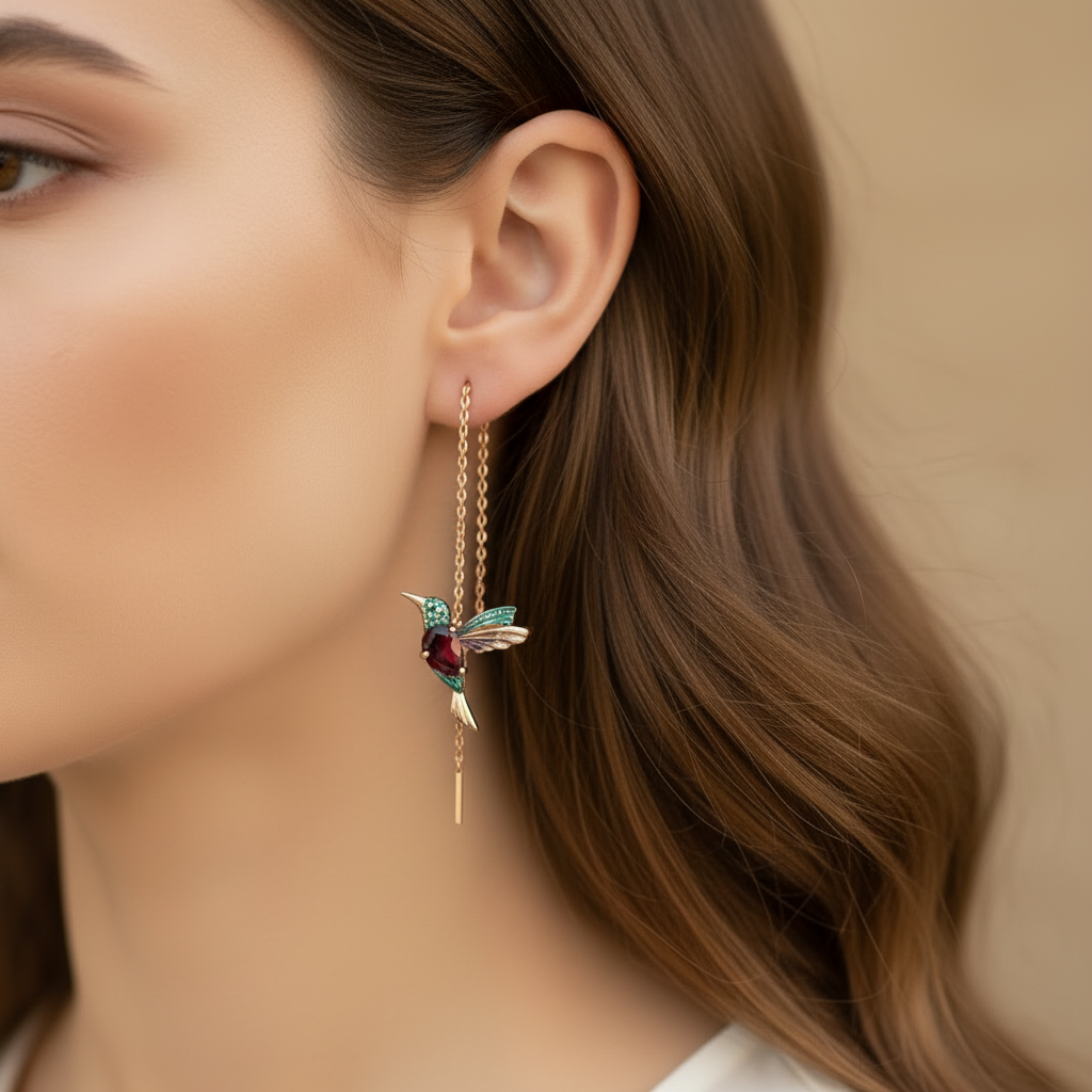 Hummingbird Enamel and Zirconia Earrings