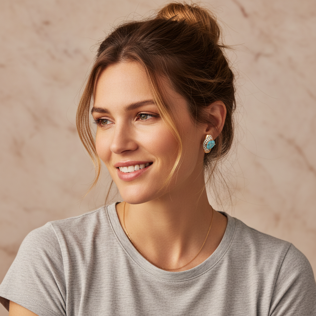 Blue Opal Huggie Earrings
