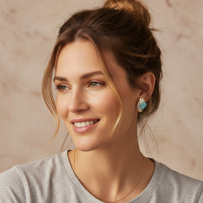 Blue Opal Huggie Earrings