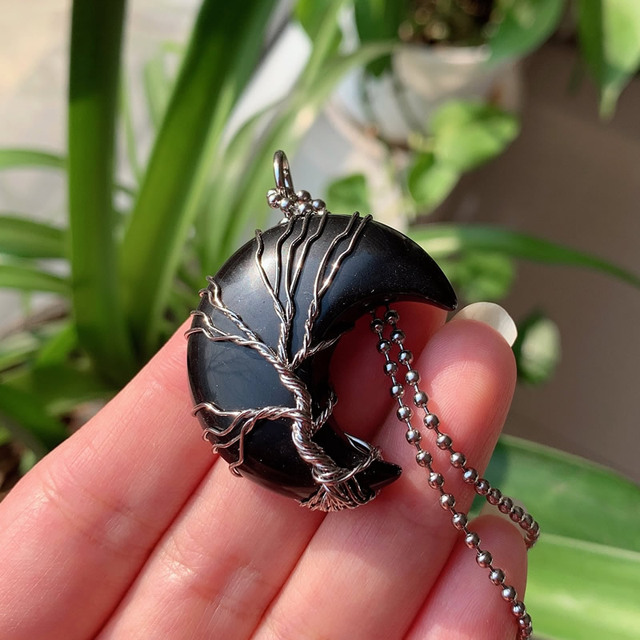 Crescent Moon Opal & Crystal Necklace