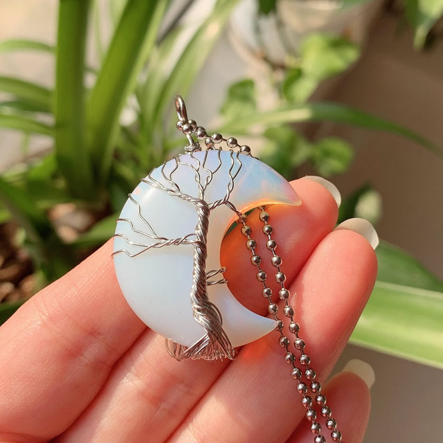 Crescent Moon Opal & Crystal Necklace