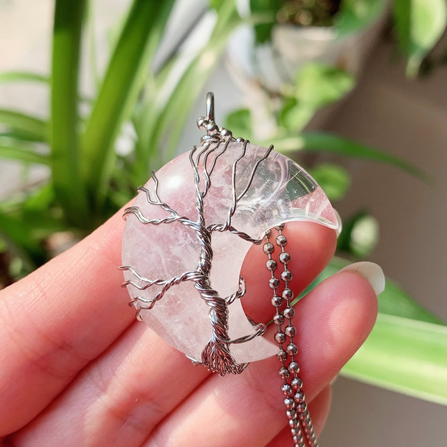 Crescent Moon Opal & Crystal Necklace