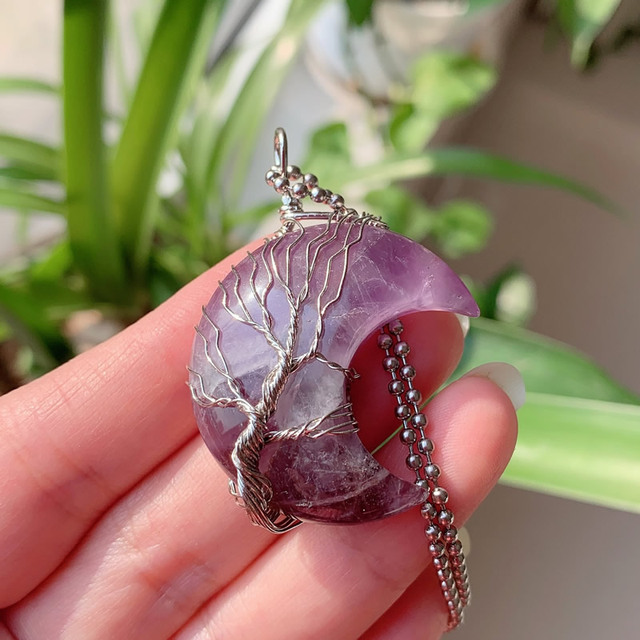 Crescent Moon Opal & Crystal Necklace