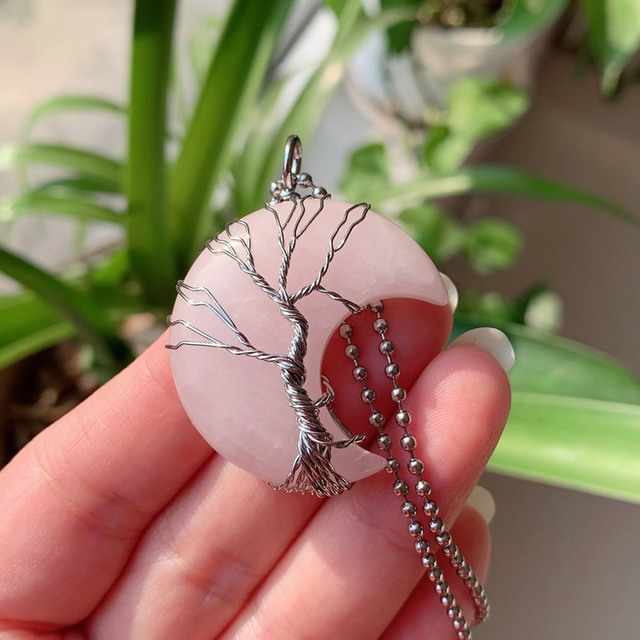 Crescent Moon Opal & Crystal Necklace
