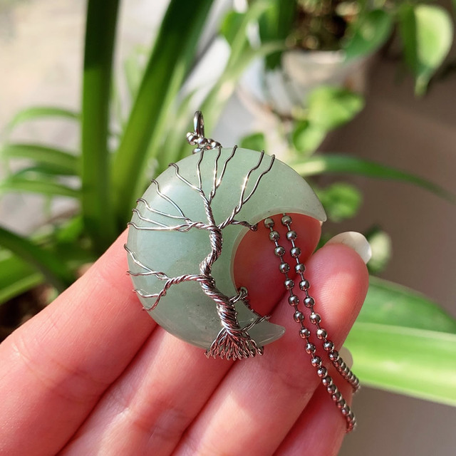 Crescent Moon Opal & Crystal Necklace