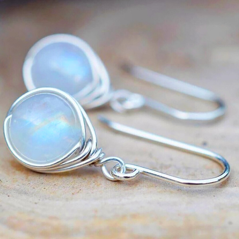Vintage Moonstone Drop Earrings in Silver