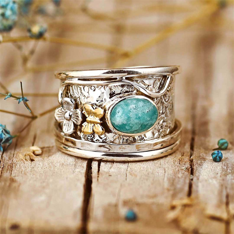 Vintage Blue Opal Ring in Silver