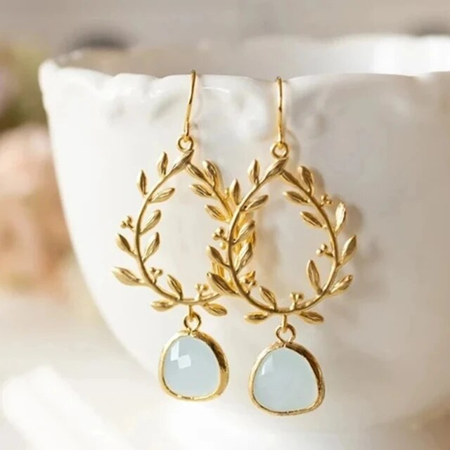 Vintage White Opal Golden Drop Earrings