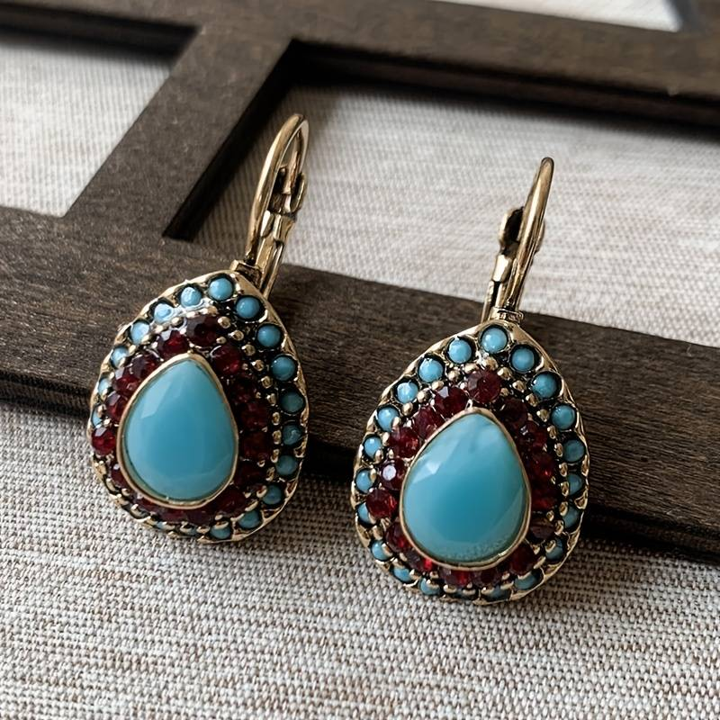 Blue Opal Mandala Drop Earrings in Antique Gold