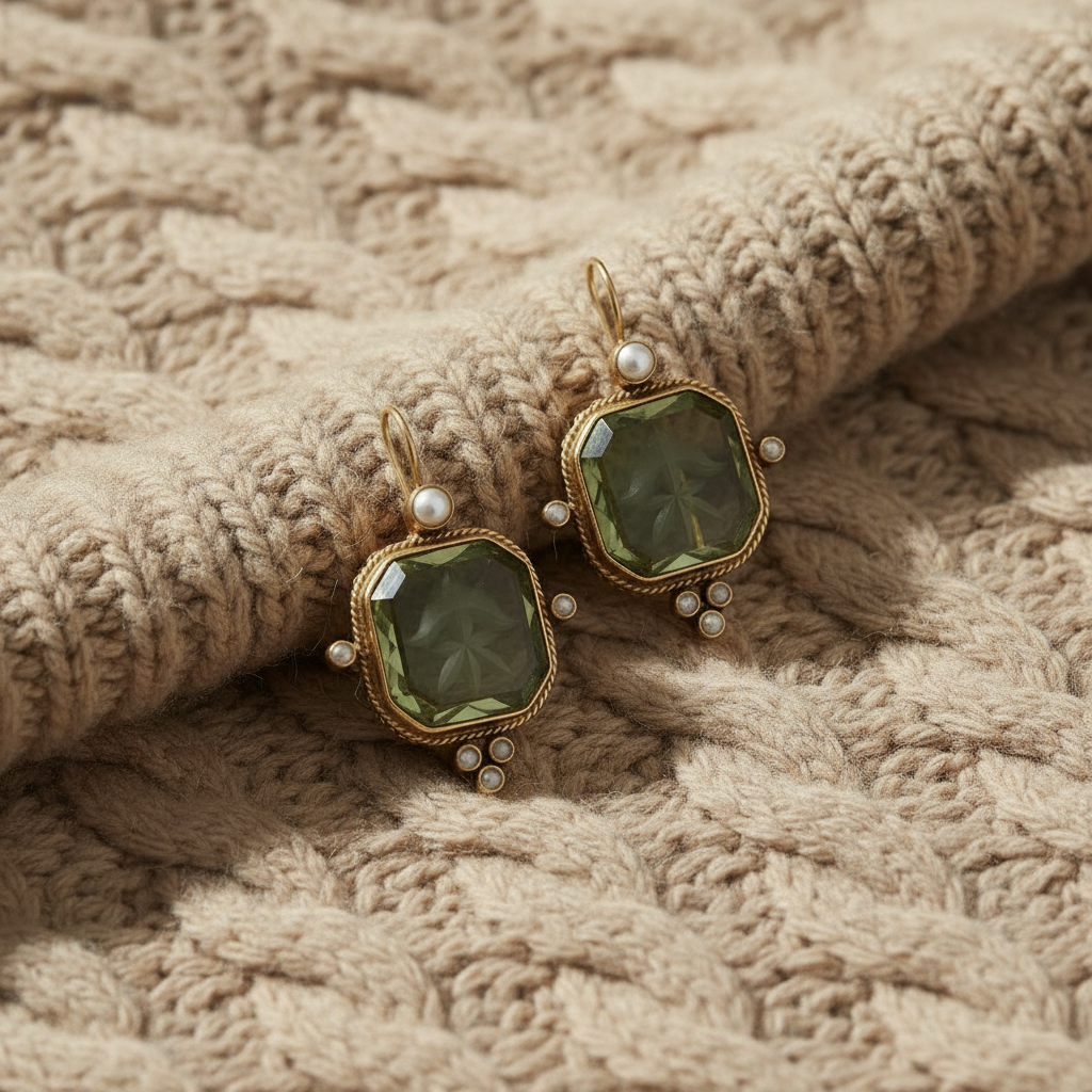 Vintage Green & Pearl Earrings
