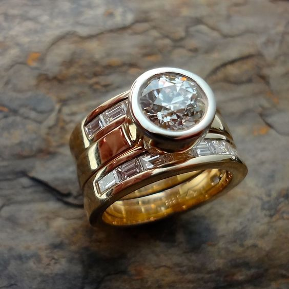 Vintage Layered Crystal Wide Ring in Silver| smaller baguette-