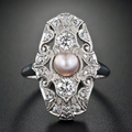 Vintage Inlaid Pearl Crystal Ring