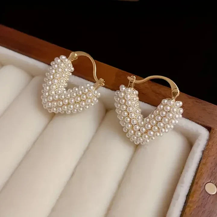 Pearl Heart Gold Earrings