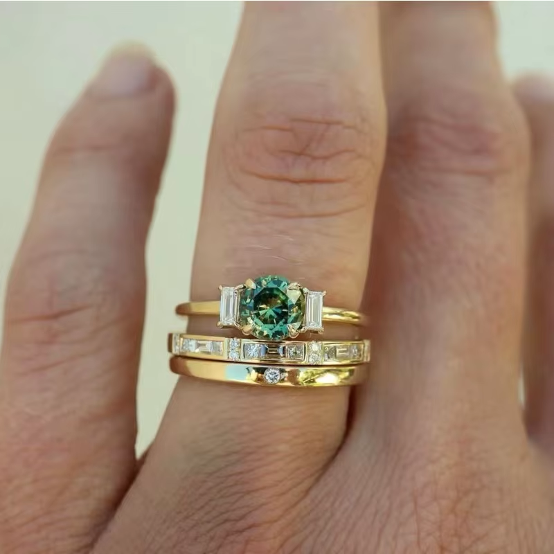 Vintage Green Crystal Ring Set