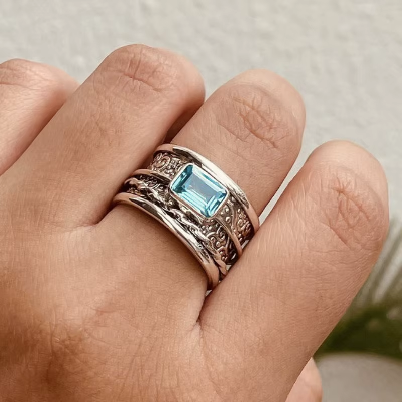 Vintage Light Blue Ring Set