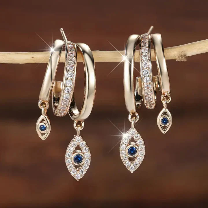 Vintage Dangling Nazar Gold Earrings