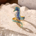 Adjustable Blue Seahorse Gold Ring