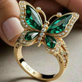 Green Crystalline Butterfly Gold Ring