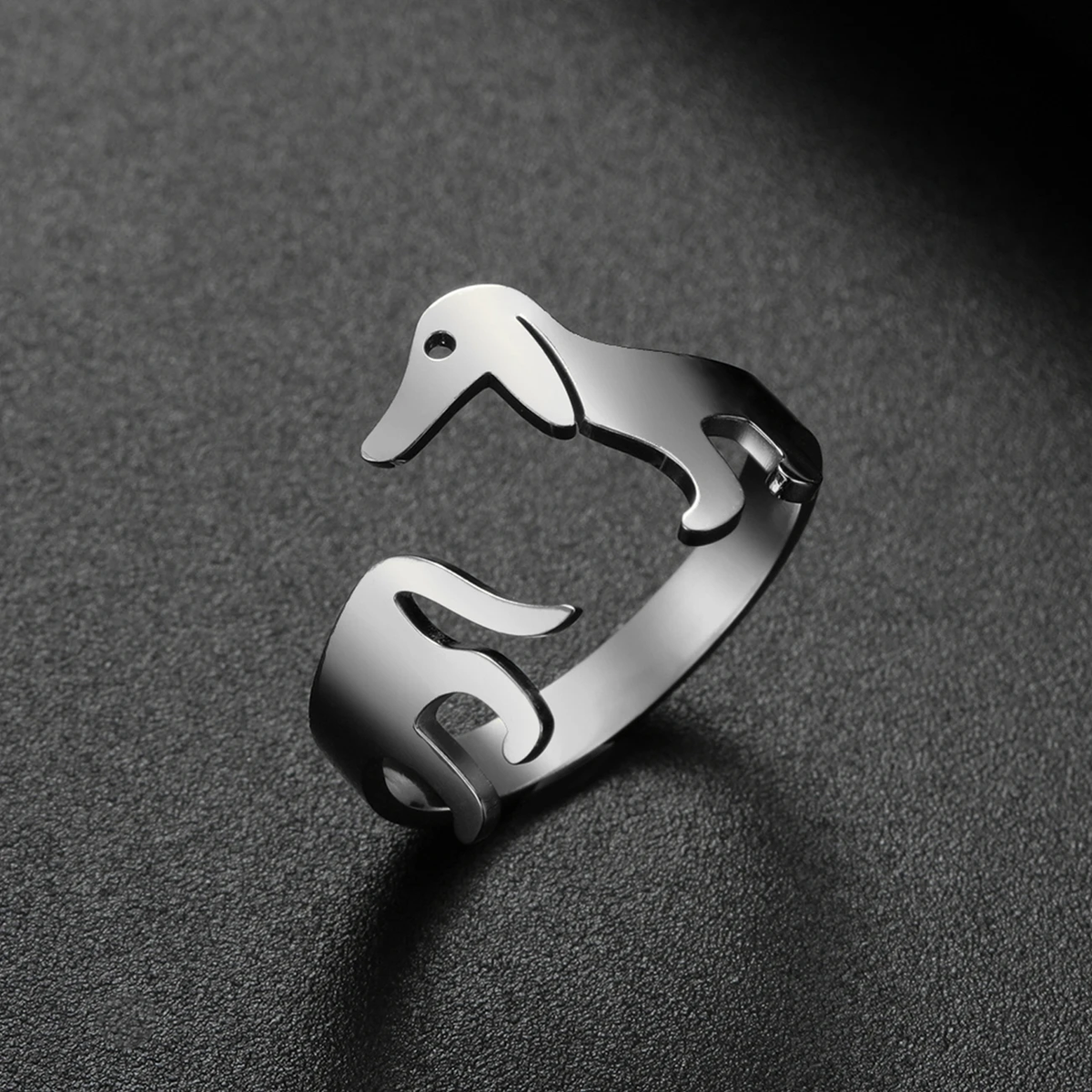 Adjustable Silver Dachshund Ring