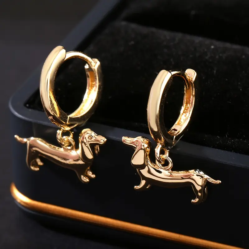 Golden Dachshund Hoop Earrings