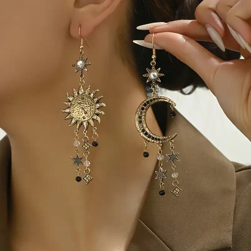 Vintage Dangling Sun & Moon Earrings