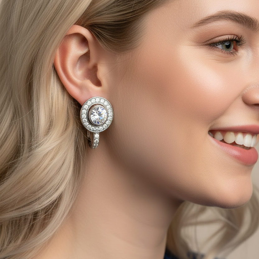 Right profile view — Vintage Silver Earrings with Zirconia