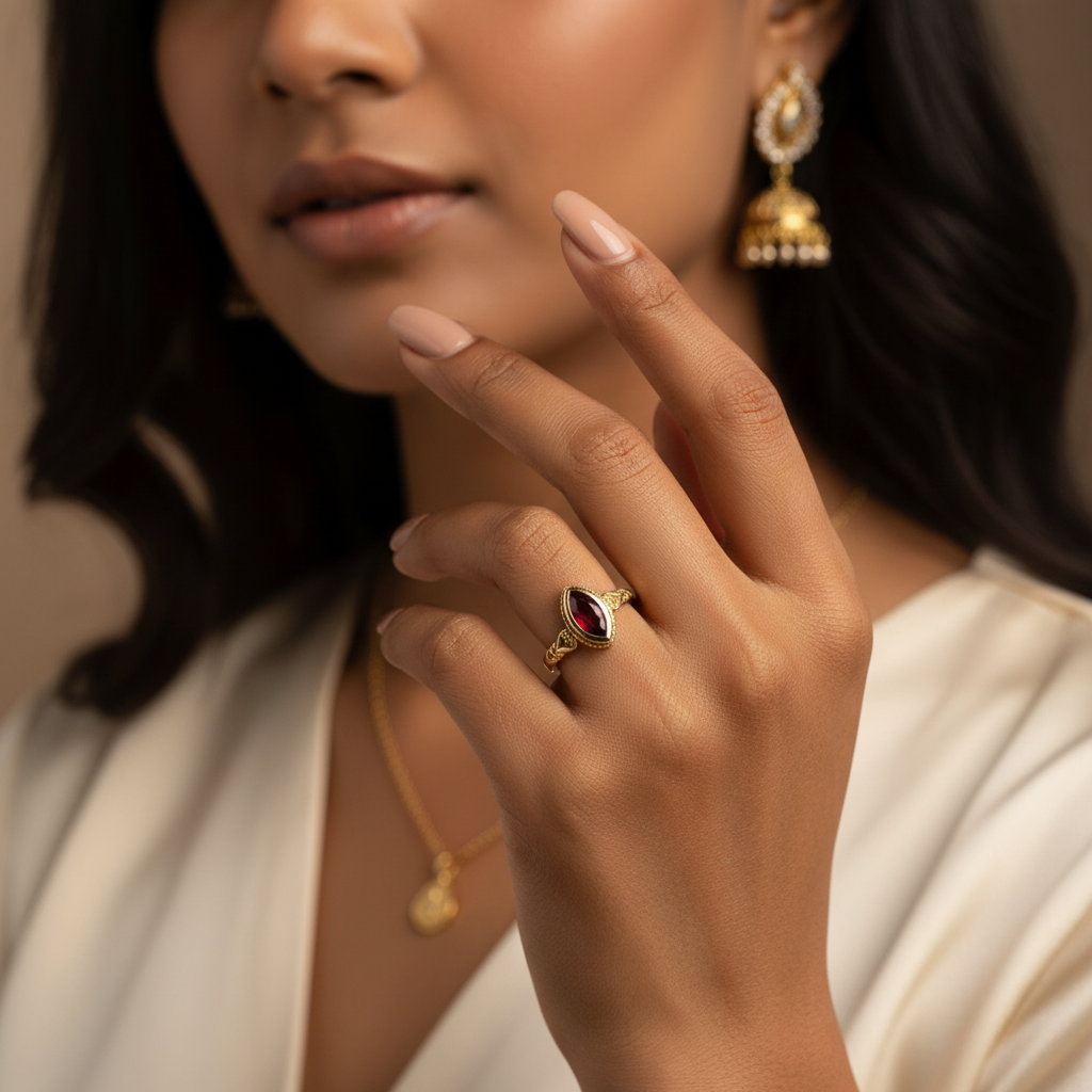 Vintage Red Inlaid Stone Gold Ring
