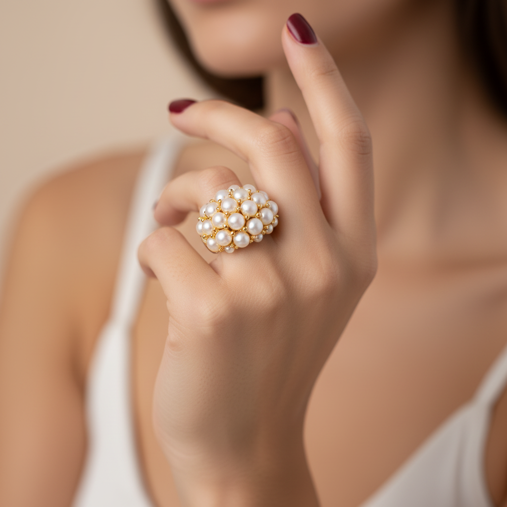 Inlaid Pearl Ring in Gold