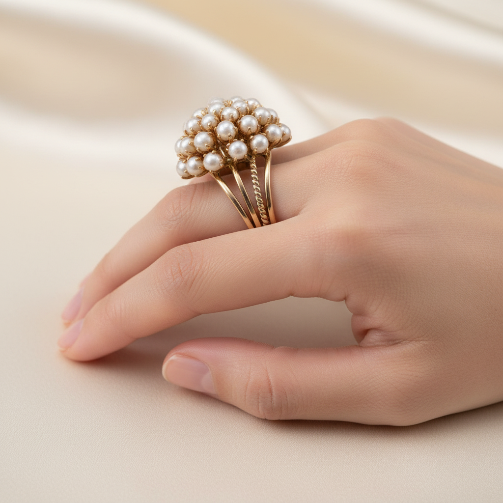 Inlaid Pearl Ring in Gold