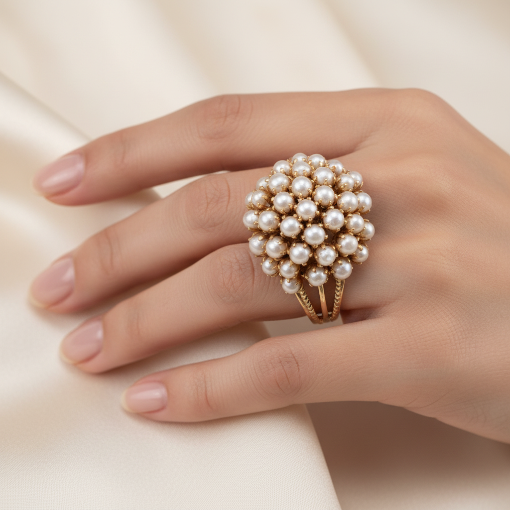 Inlaid Pearl Ring in Gold