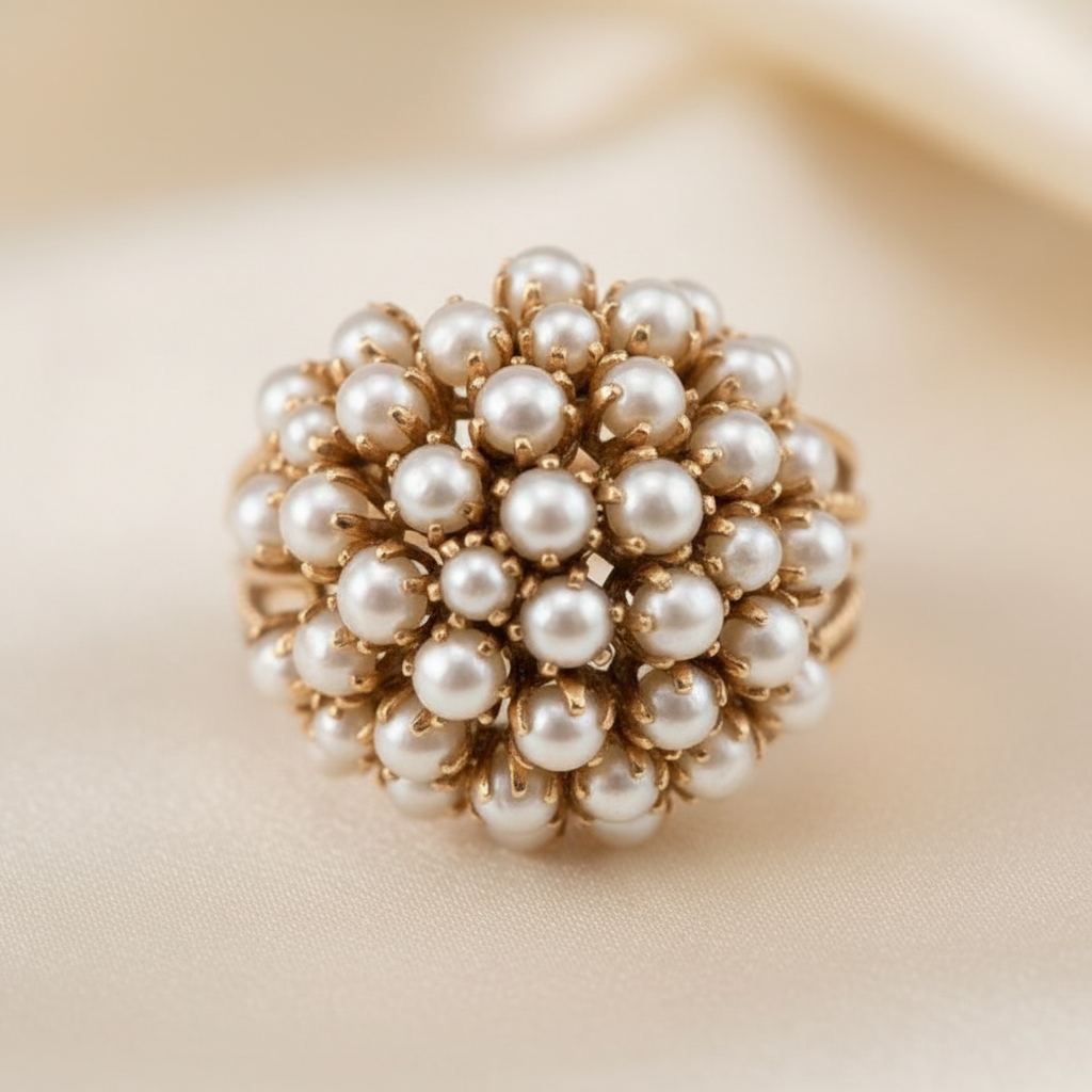 Inlaid Pearl Ring in Gold