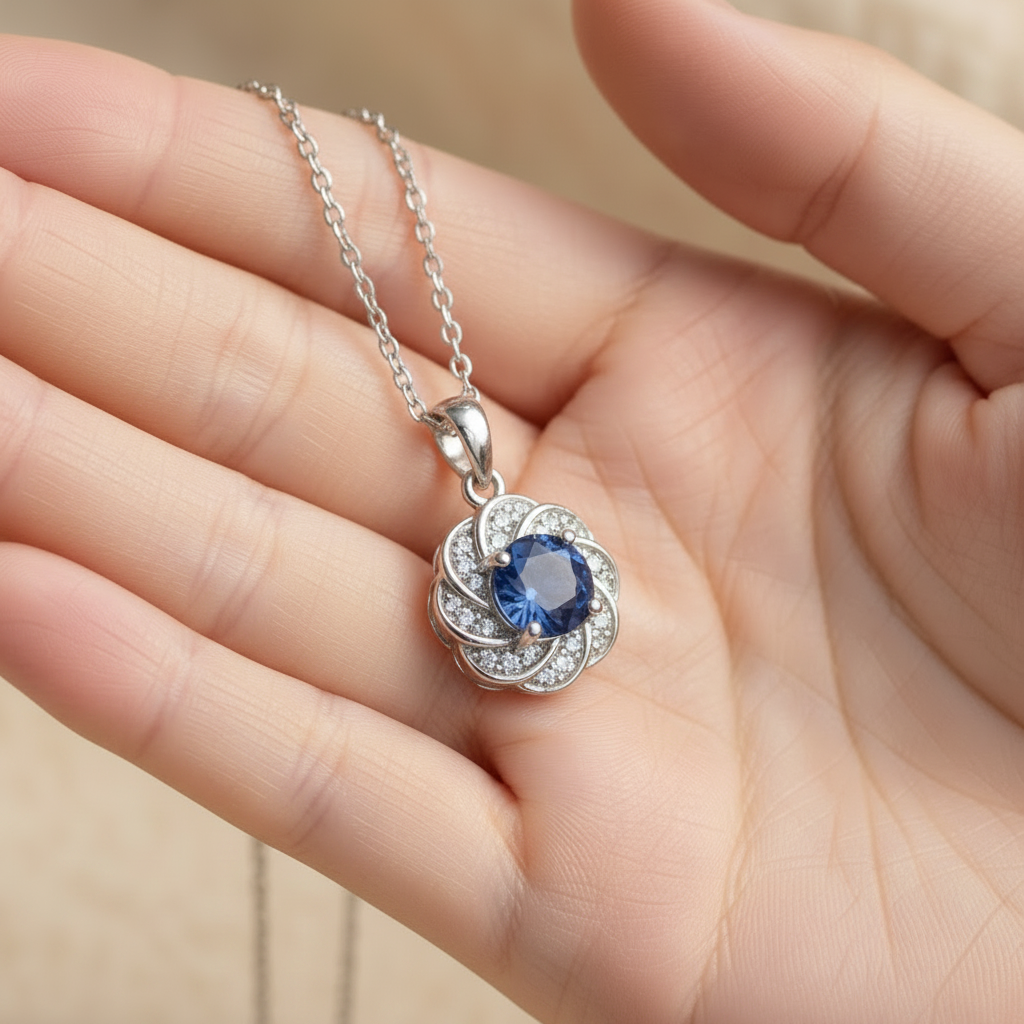 Natural Kyanite Pendant Necklace in Sterling Silver