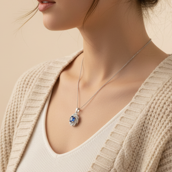 Natural Kyanite Pendant Necklace in Sterling Silver