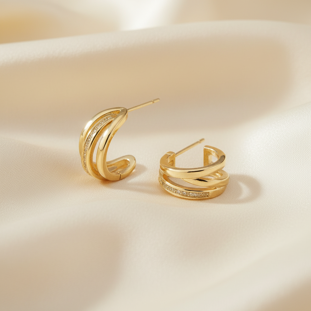 Three-Ring Drop Interlocking Earrings in Gold