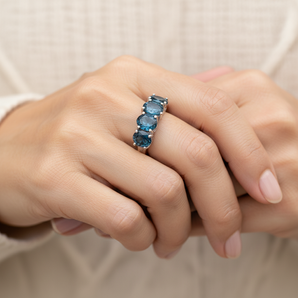 Natural London Blue Topaz Ring & Earring Set in Sterling Silver