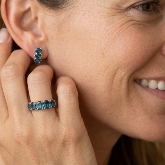 Natural London Blue Topaz Ring & Earring Set in Sterling Silver