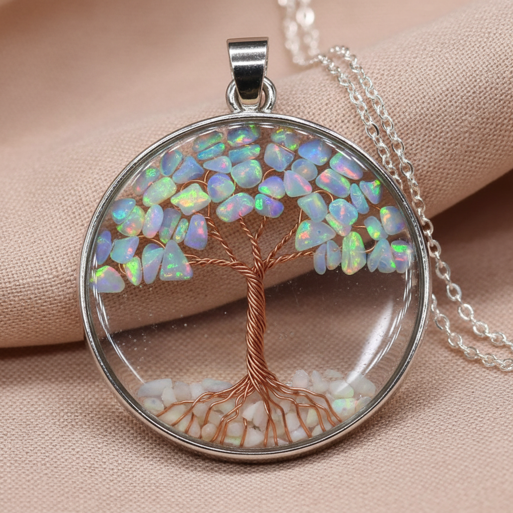Opal Tree of Life Necklace – Sterling Silver