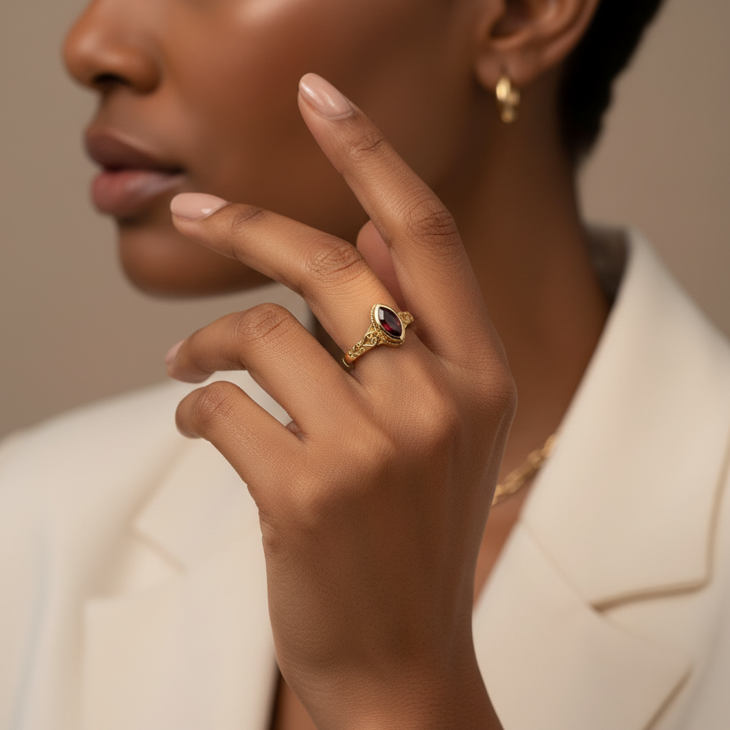 Vintage Red Inlaid Stone Gold Ring