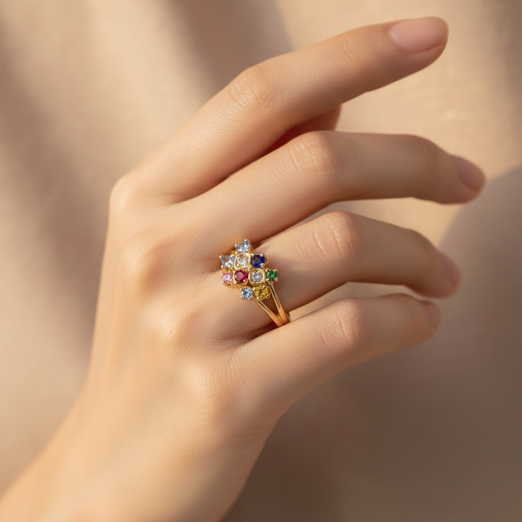 Prismatic Crystal Ring in Gold
